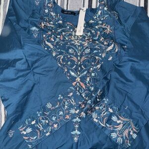 Embroidered Blue Tunic Top